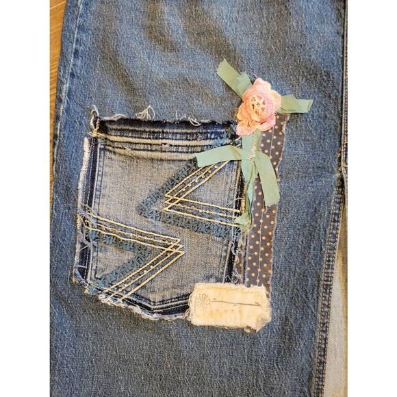 Ooak upcycled patchwork boho Hippie jean skirt size 16 xlg denim - Picture 12 of 12